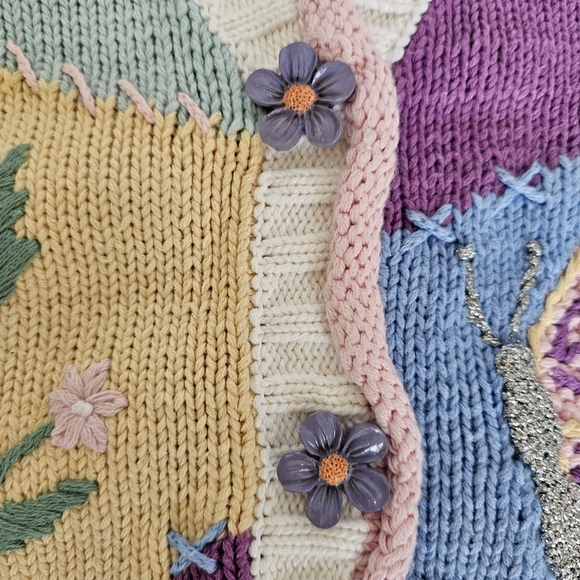 NWT Vtg Storybook Knits Butterfly & Floral Patchwork Sweater Cardigan Size L 90s - Picture 10 of 16